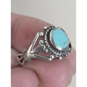 Vintage Sterling Silver Turquoise Ring Signed NF Thailand Size 8.5